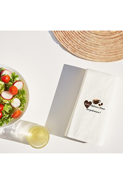 Kidzia Kahve Yazılı Baskılı Peçete | Kalpli Kahve Temalı | Siyah Zemin | 33x3...