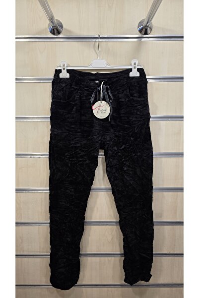 Park Moda Shiny Velvet Trousers Plain Pattern