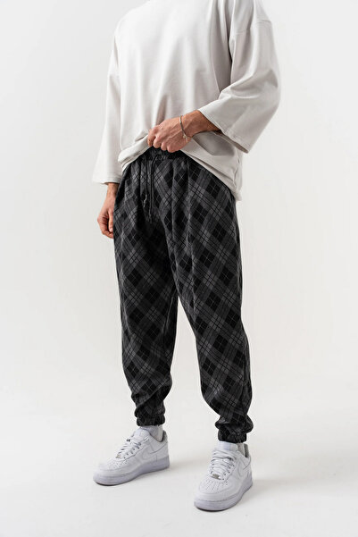 go gang own Urban Plaid Bel ve Paça Lastikli Pileli Şalvar