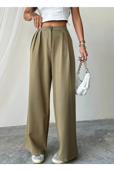 Ruby Wear Kadın Yüksek Bel Bol Paça Palazzo Pantolon