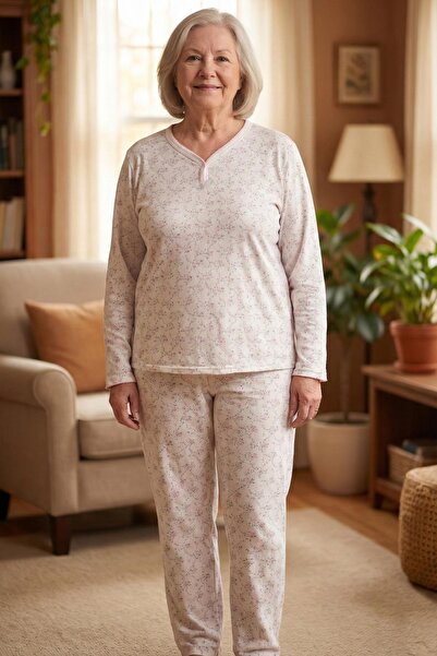 Niket Life Women's Patterned Piping Collar Interlock Long Sleeve Combed Cotto...