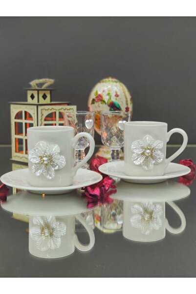 KirLiNova Porcelain Flower Detailed Coffee Cup Set of 2