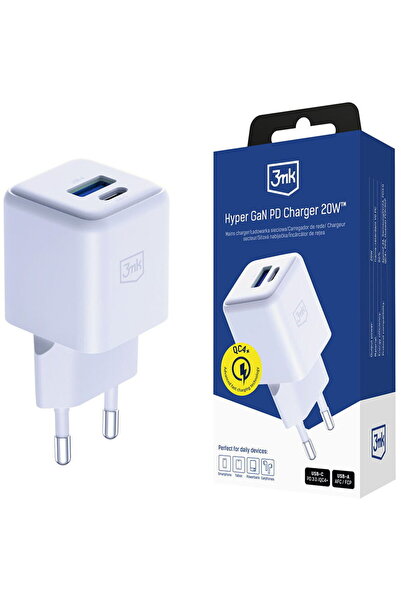 3MK USB-A + USB-C GaN QC 4 + PD 20W Alb