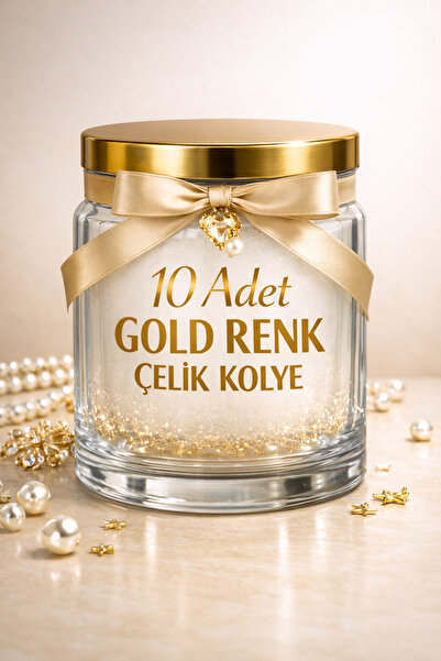 TURBİJ 10 Adet Gold Renk Çelik Kolye Sürpriz Takı Kavanozu