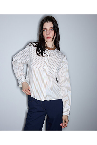İpekyol Kontrast yaka çizgili gömlek