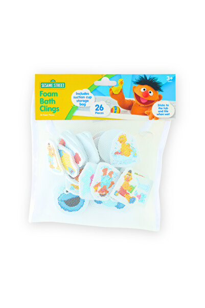 Sesame Street ملصقات إسفنجية للحمام مع حقيبة شبكية - 26 قطعة