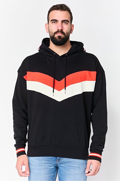 Diesel هودي رجالي بأكمام طويلة وألوان متداخلة، أسود