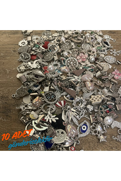 Feron Aksesuar ( 10 Adet ) Gümüş renk Model Zirkon Charm Kolye Ucu