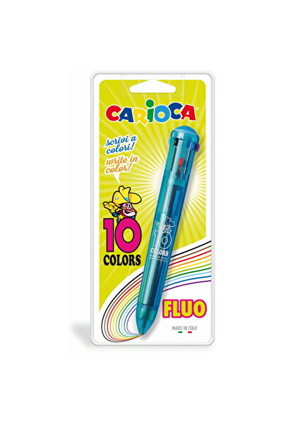 CARIOCA Pen with 10 fluorescent colors, transparent colored body, blister,
