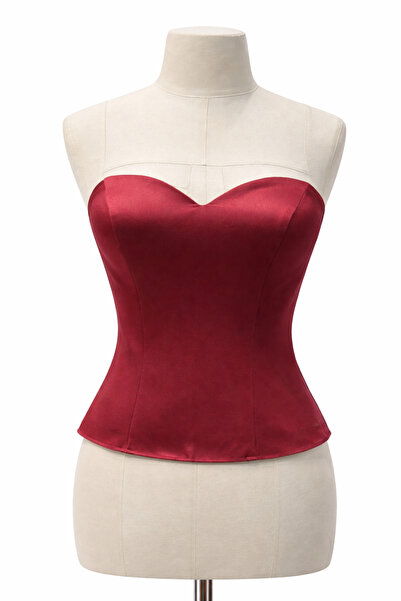 MODA كورسيه أحمر داكن بفتحة رقبة على شكل قلب مع أربطة