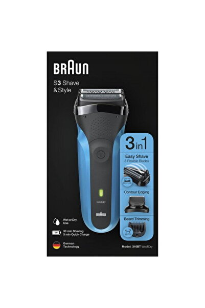Braun Shaver Series 3 - 310BT 45 min, Lavabil, Negru/Albastru