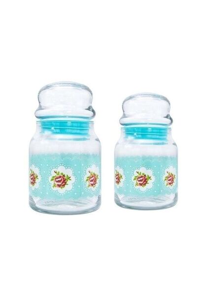 Bosphorus Green with Flowers 2 Piece Jar, Tea, Coffee, Spice Storage Container
