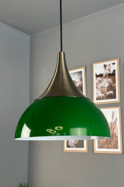 Bamyum Yimpi Yeşil Avize Tekli Sarkıt Eskitme Kubbe Başlık Salon Mutfak Kuafö...