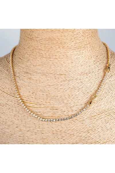 Bylin قلادة من الفولاذ الجراحي 316L بصفين من أحجار الزركون - حجر 2.5 مم / الط...