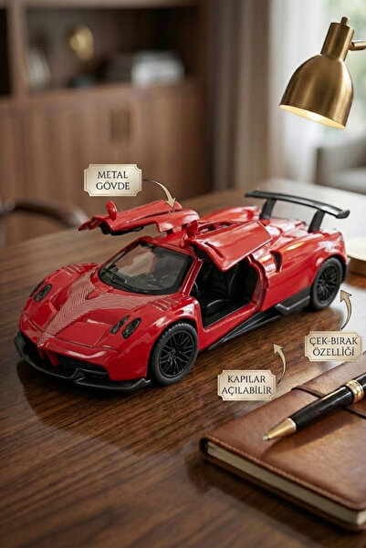 craftivio Metal Çek Bırak Oyuncak Araba Pagani Huayra Model 12cm Kapıları Açı...