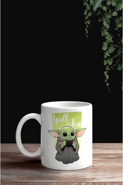 Darkia Spill the Tea Written Baby Yoda Printed Gift Porcelain Mug