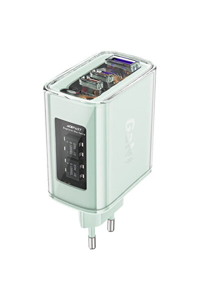 Acefast încărcător GaN 65W 3 porturi (1xUSB, 2xUSB C) verde (A45)