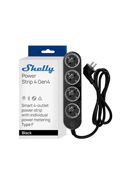 Shelly شريط طاقة ذكي متعدد المنافذ من الجيل الرابع باللون الأسود