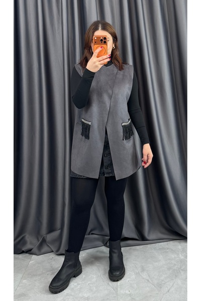 NİSUM MODA Suede Long Vest