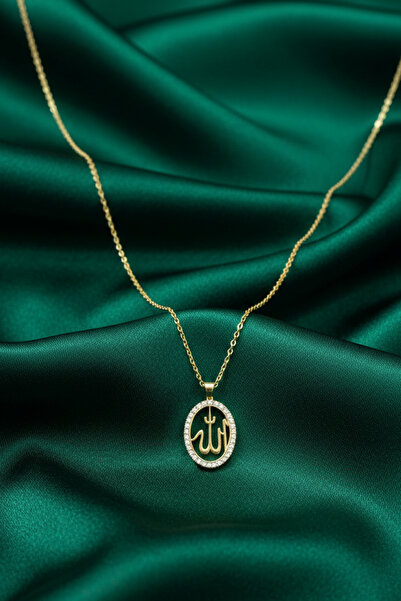 Julia Silver 925 Ayar Allah Yazılı Taşlı Gold Renk Modern Kolye
