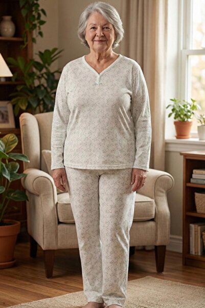 Niket Life Women's Patterned Piping Collar Interlock Long Sleeve Combed Cotto...