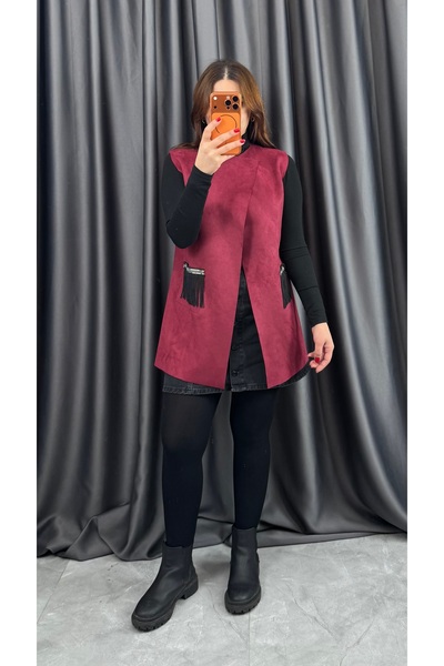 NİSUM MODA Suede Long Vest