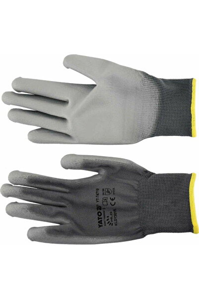 yato Work Gloves, Polyurethane/Nylon, Size 9, Grey