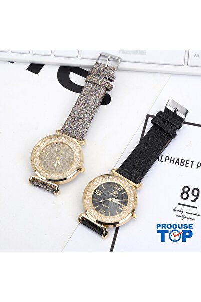 QUARTZ Elegant Black Women's Watch with Round Dial and Adjustable Sparkling B...