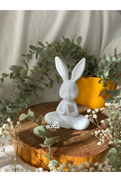 ecolia store Zen Beyaz Tavşan Biblo - Meditasyon Yapan Dekoratif Obje - Minim...