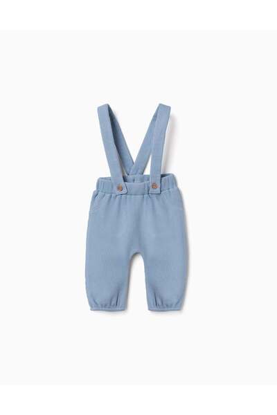 Ziddy بنطال قطني بنسيج وافل مع حمالات للأولاد حديثي الولادة، أزرق