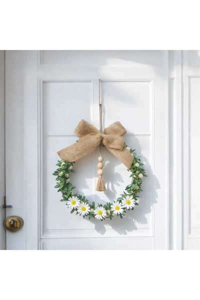 ecrella Doğal Ahşap Boncuklu Özel Tasarım Kapı Süsü Kapı Çelengi Duvar Süsü H...