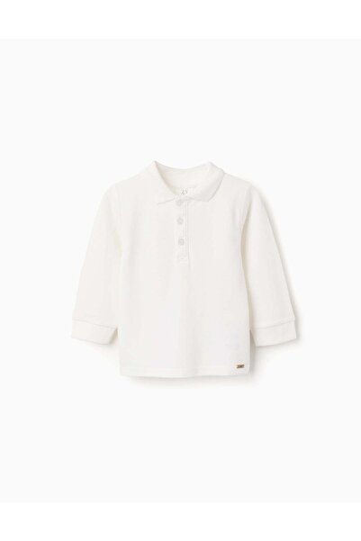 Ziddy Long sleeve cotton piqué polo shirt for baby boys, white