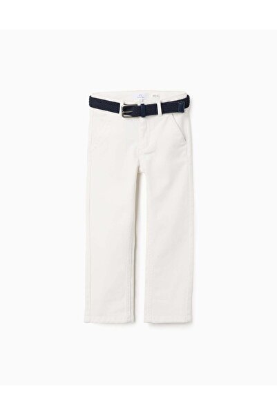 Ziddy بنطال تشينو من قماش التويل، أبيض، مقاس 6/7
