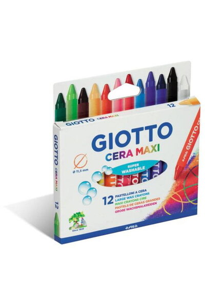 Giotto Creioane cerate din plastic, 12 culori/cutie, Cera Maxi