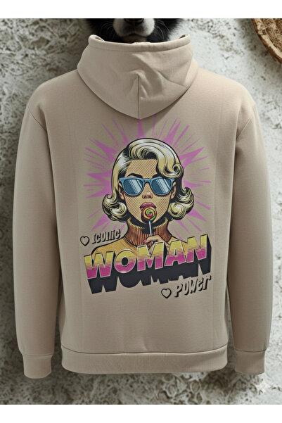 Feydi سويت شيرت K بغطاء رأس للجنسين مزين بالصوف من الداخل مع طباعة WOMAN Power