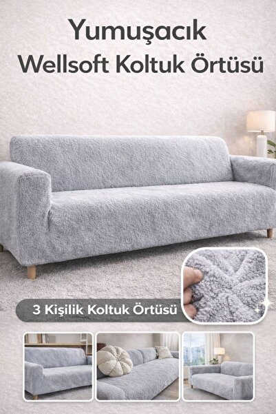 BTF HOME Yumuşacık Welsoft Lastikli 3 Kişilik Koltuk Örtüsü Kaymaz, Esnek Yık...