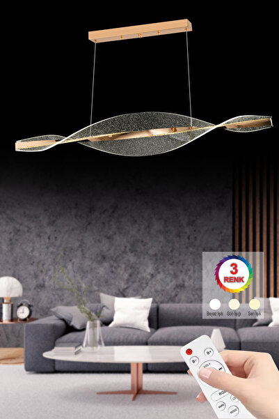 Akgül Lüks Gold Yatay Mars Avize 3 Renk Ledli Kumandalı