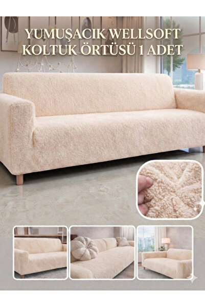 BTF HOME Yumuşacık Welsoft Lastikli 3 Kişilik Koltuk Örtüsü Kaymaz, Esnek Yık...