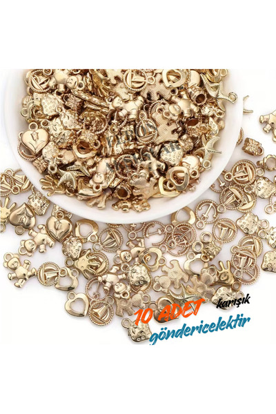 Feron Aksesuar Kolye Ucu Charm Seti – Karışık Renk 10 Adet – Bileklik & Kolye...