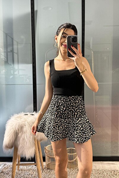 Crep Square Neck Tank Top - Black Black