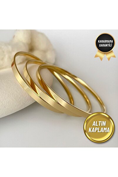 nerora Premium Kararmaz Altın Kaplama 3'lü Gold Kalın Ajda Bilezik (Kararmama...