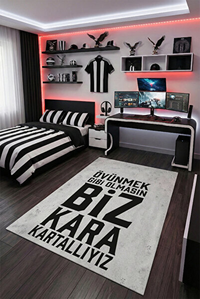 THEMODERNHANE Taraftar Genç Odası Halısı Kaymaz Taban Makinede Yıkanabilir Si...