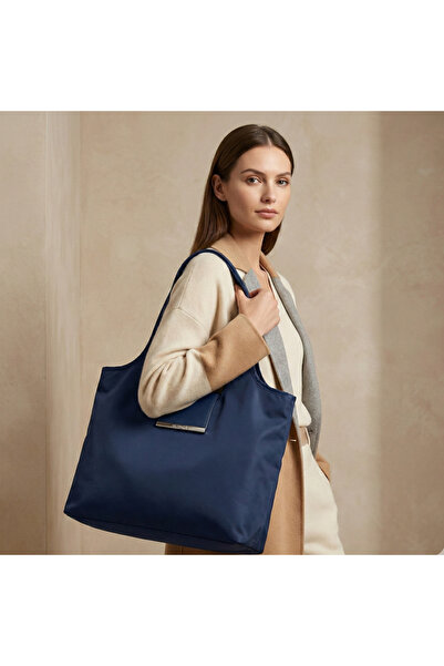 Jınıcha Lacivert Katlanabilir Bez Çanta(Metal Toka) – Çantaya Takılabilir, Ha...