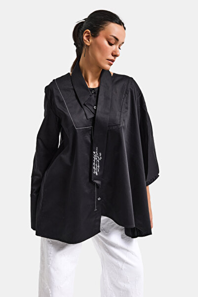 it's basic Women's Black Color Oversized Design Shirt