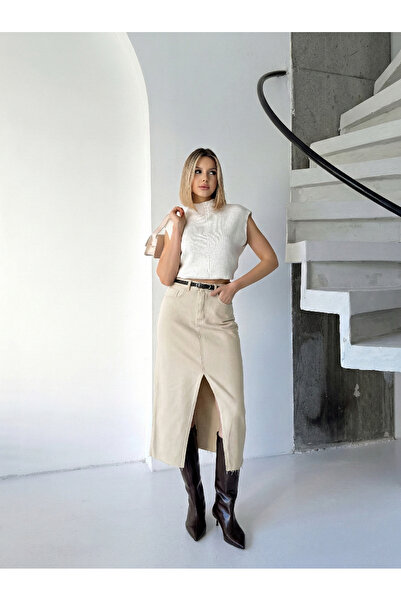 Your Shine Linen Skirt with Cut-Out Hem and Front Slit
