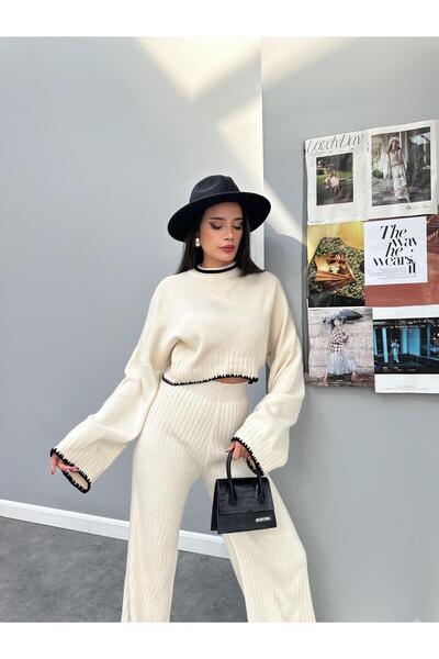 NEWCO Shepherd's Stitch Detailed Standard Top and Bottom Double Knitwear Set