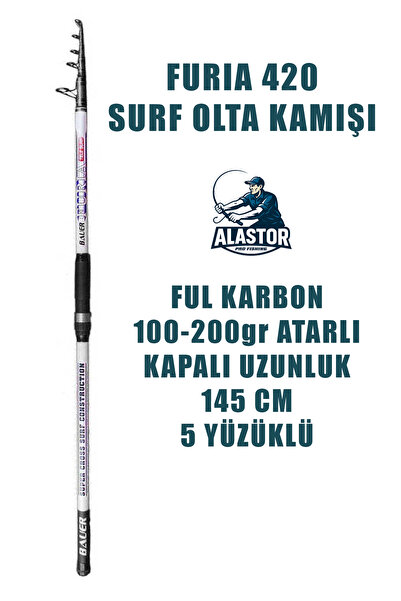 ALASTOR Furia 420cm Surf Olta Kamışı Ful Karbonfiber Olta Kamışı 100-200gr At...