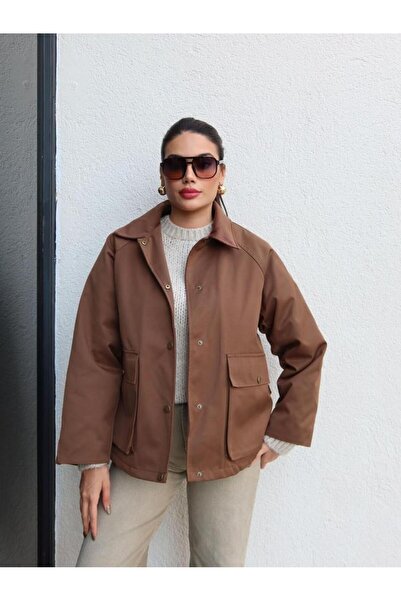 Shopping Shop Velvet Collar Jacket Coat Brown