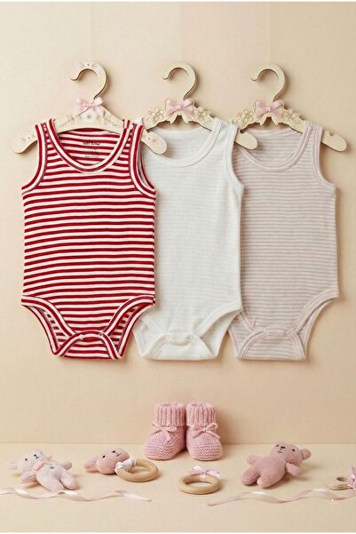 Fuar Baby Baby Girl 3-Piece Strappy Bodysuit Set 100% Cotton Multi-Colored St...