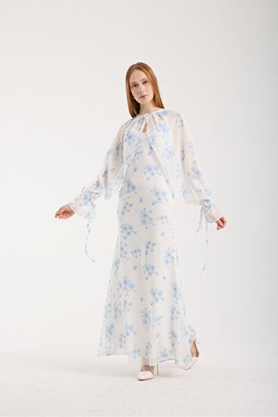 Stylish Stylish, soft, floral sky blue chiffon dress